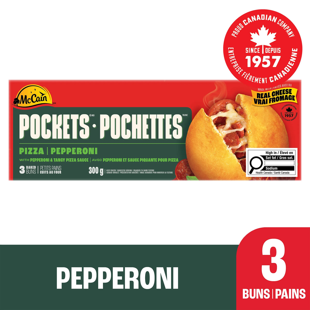 McCain Pizza Pockets Pepperoni Frozen Pizza Snacks, 3 × 100 g