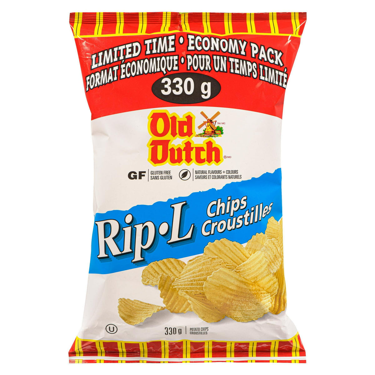 Old Dutch Rip-L Plain Potato Chips, 330 g
