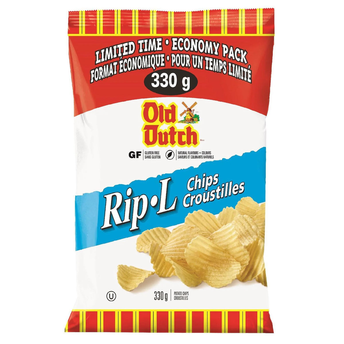Old Dutch Rip-L Plain Potato Chips, 330 g