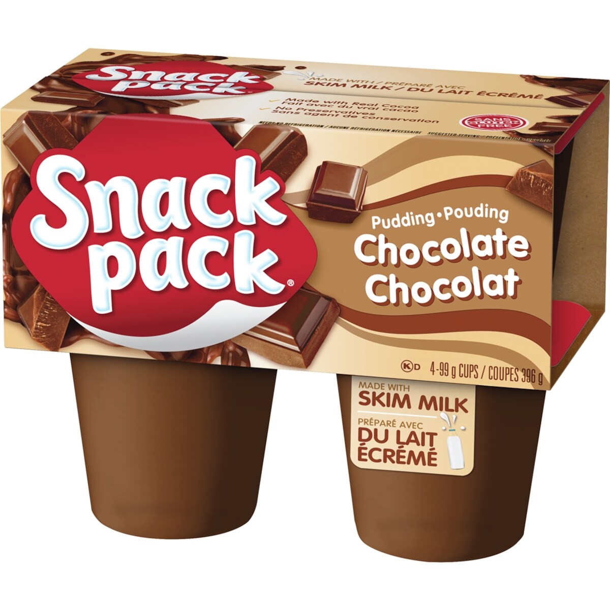 Snack Pack Chocolate Pudding, 4 × 99 g