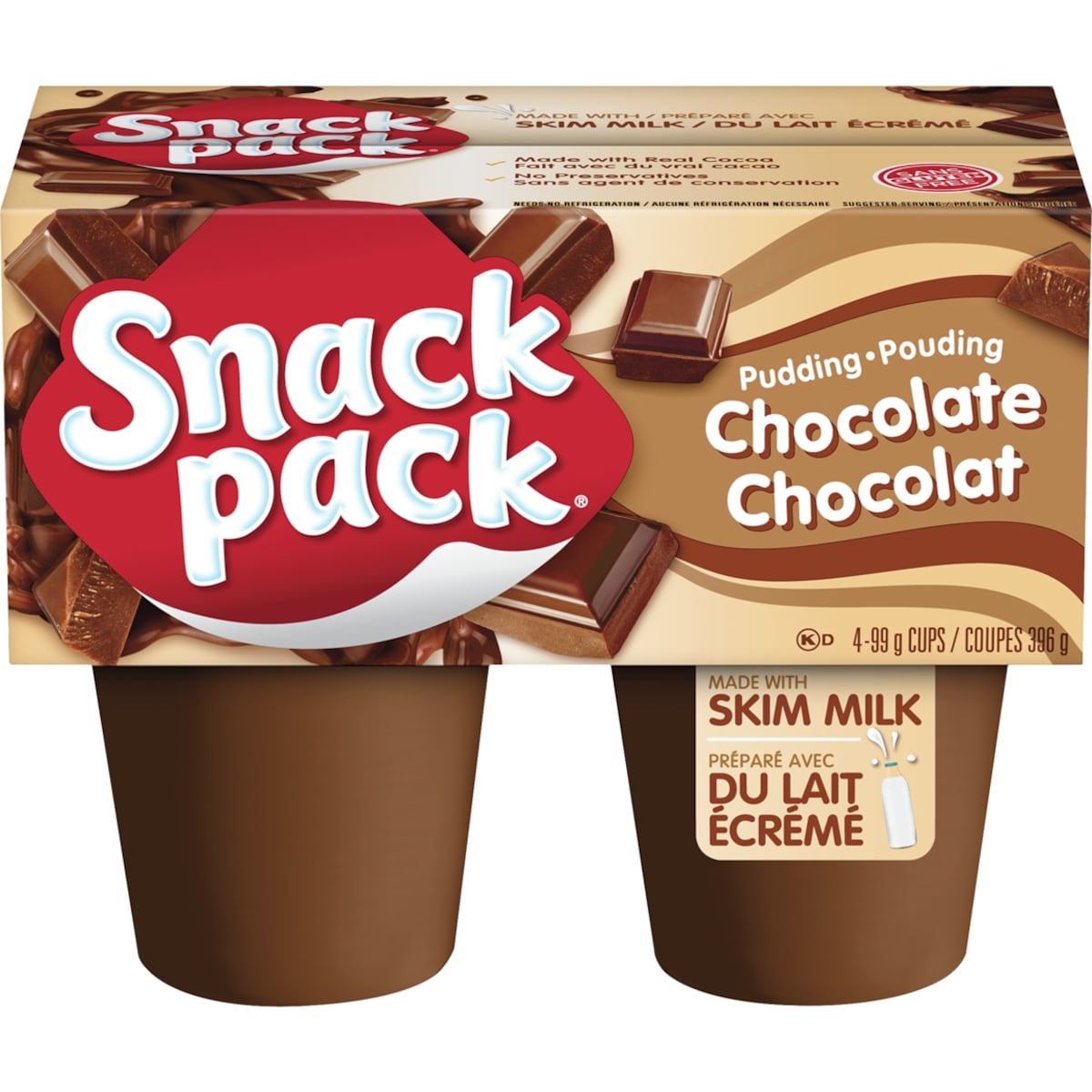 Snack Pack Chocolate Pudding, 4 × 99 g