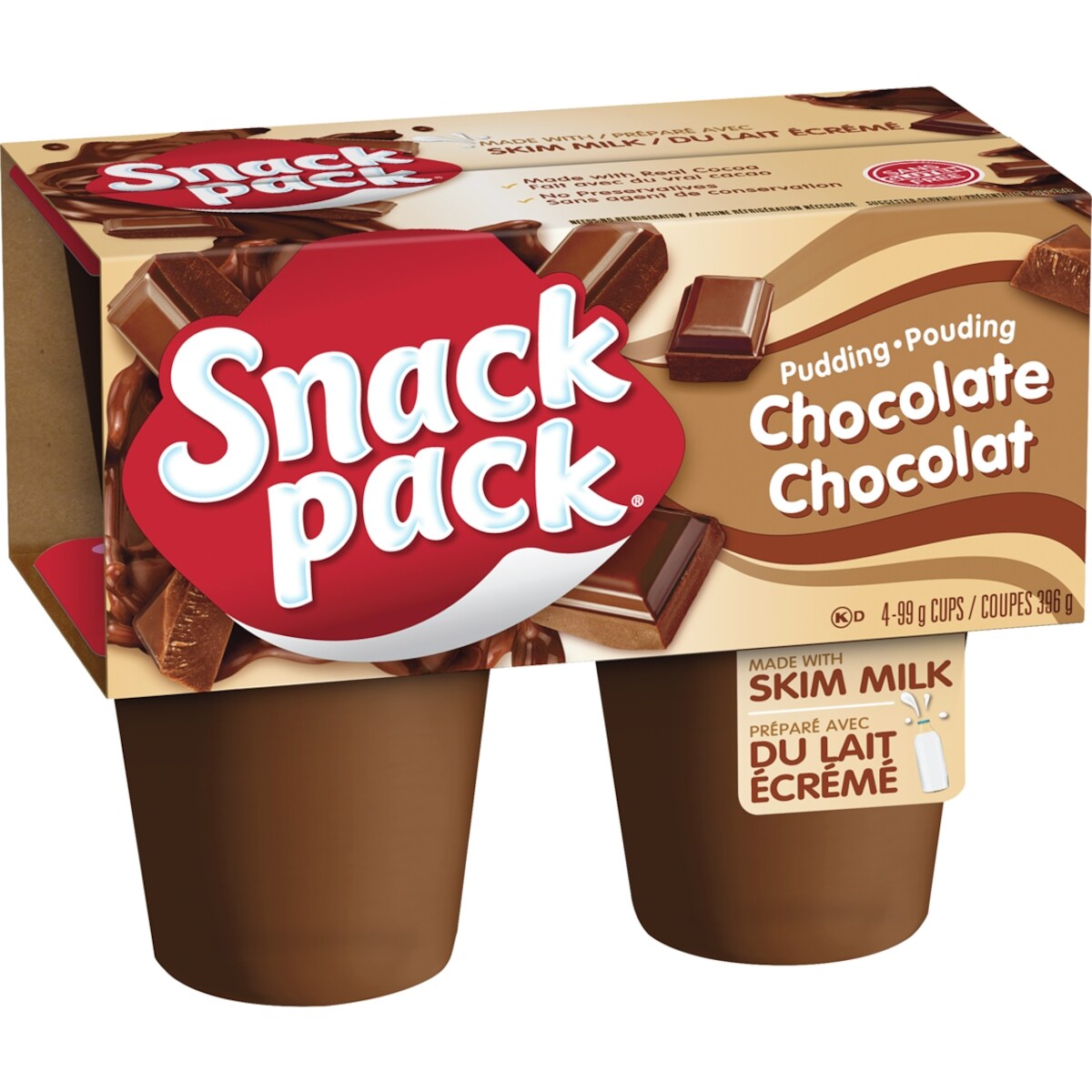 Snack Pack Chocolate Pudding, 4 × 99 g