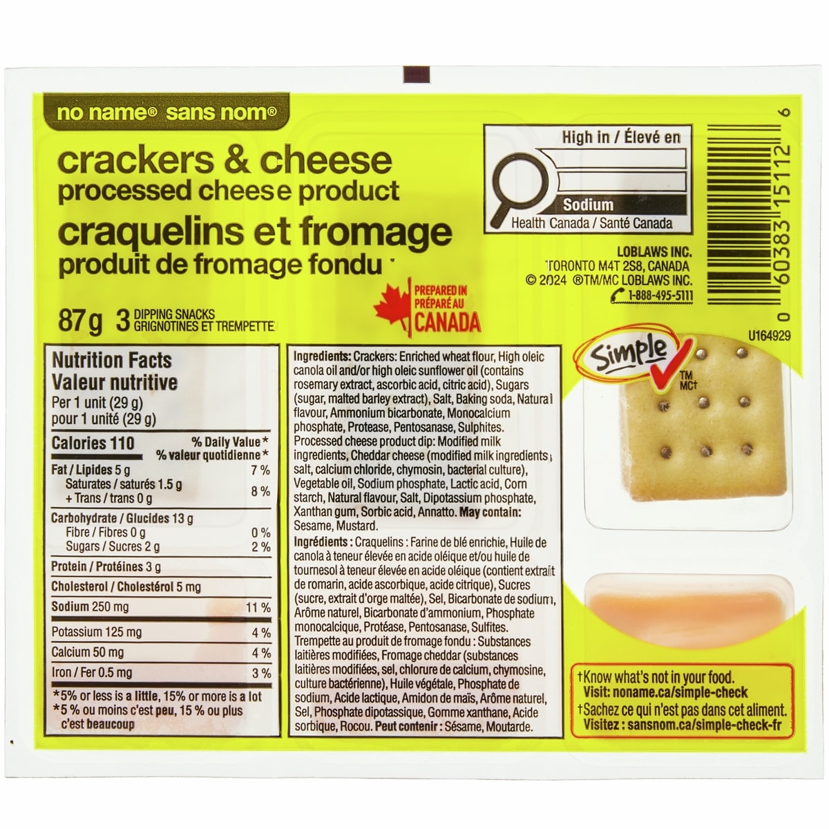 No Name Crackers and Cheese, 3 × 29 g