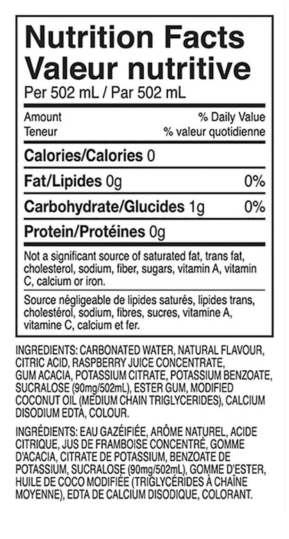Fruit2O Sparkling Raspberry Lemon Water, 502 mL