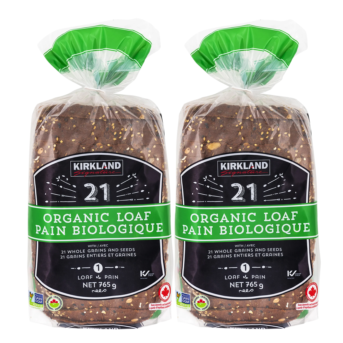 Kirkland Signature Organic 21 Whole Grains and Seeds Bread, 2 × 765 g