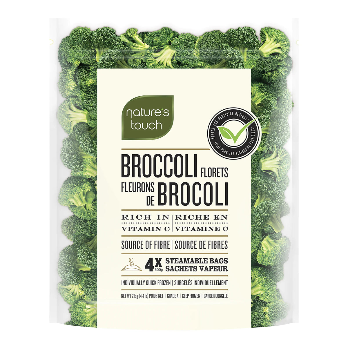 Nature's Touch Frozen Broccoli Florets, 4 × 500 g