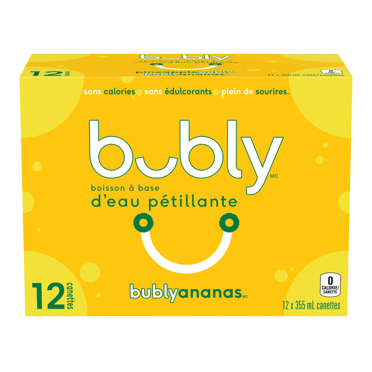 Bubly Pineapple Sparkling Water Cans, 12 × 355 mL