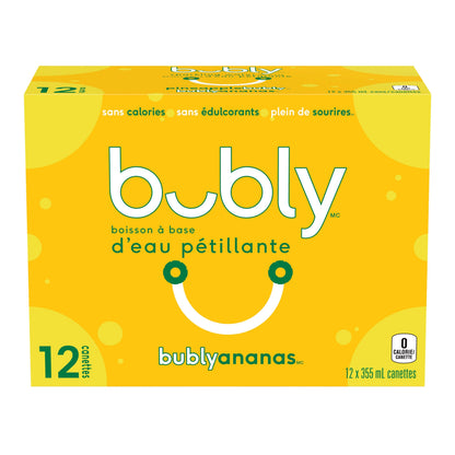 Bubly Pineapple Sparkling Water Cans, 12 × 355 mL