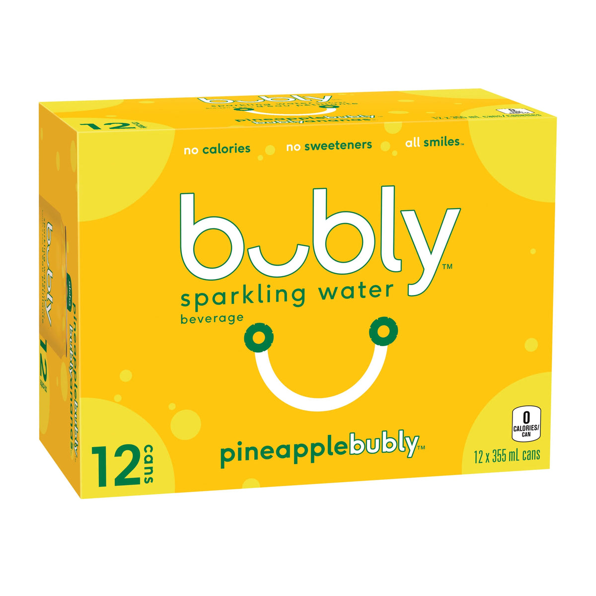 Bubly Pineapple Sparkling Water Cans, 12 × 355 mL