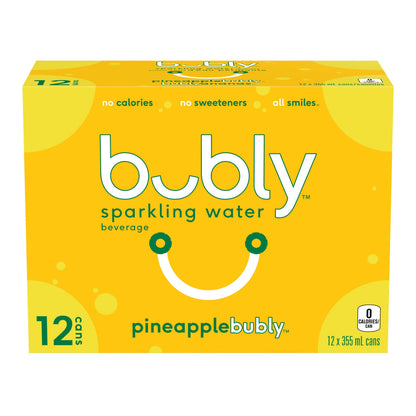 Bubly Pineapple Sparkling Water Cans, 12 × 355 mL