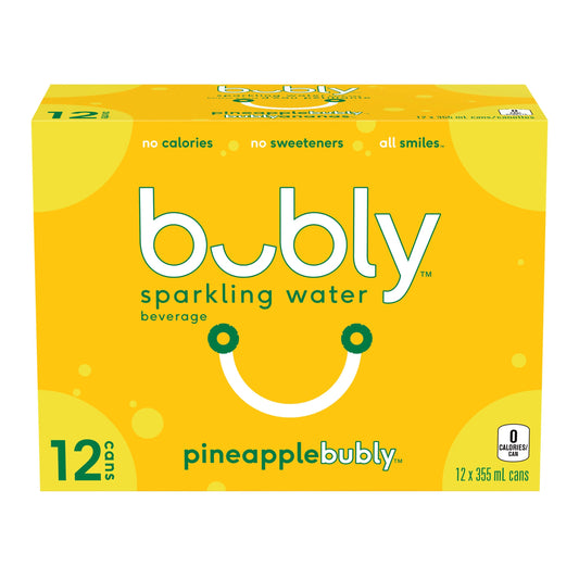 Bubly Pineapple Sparkling Water Cans, 12 × 355 mL