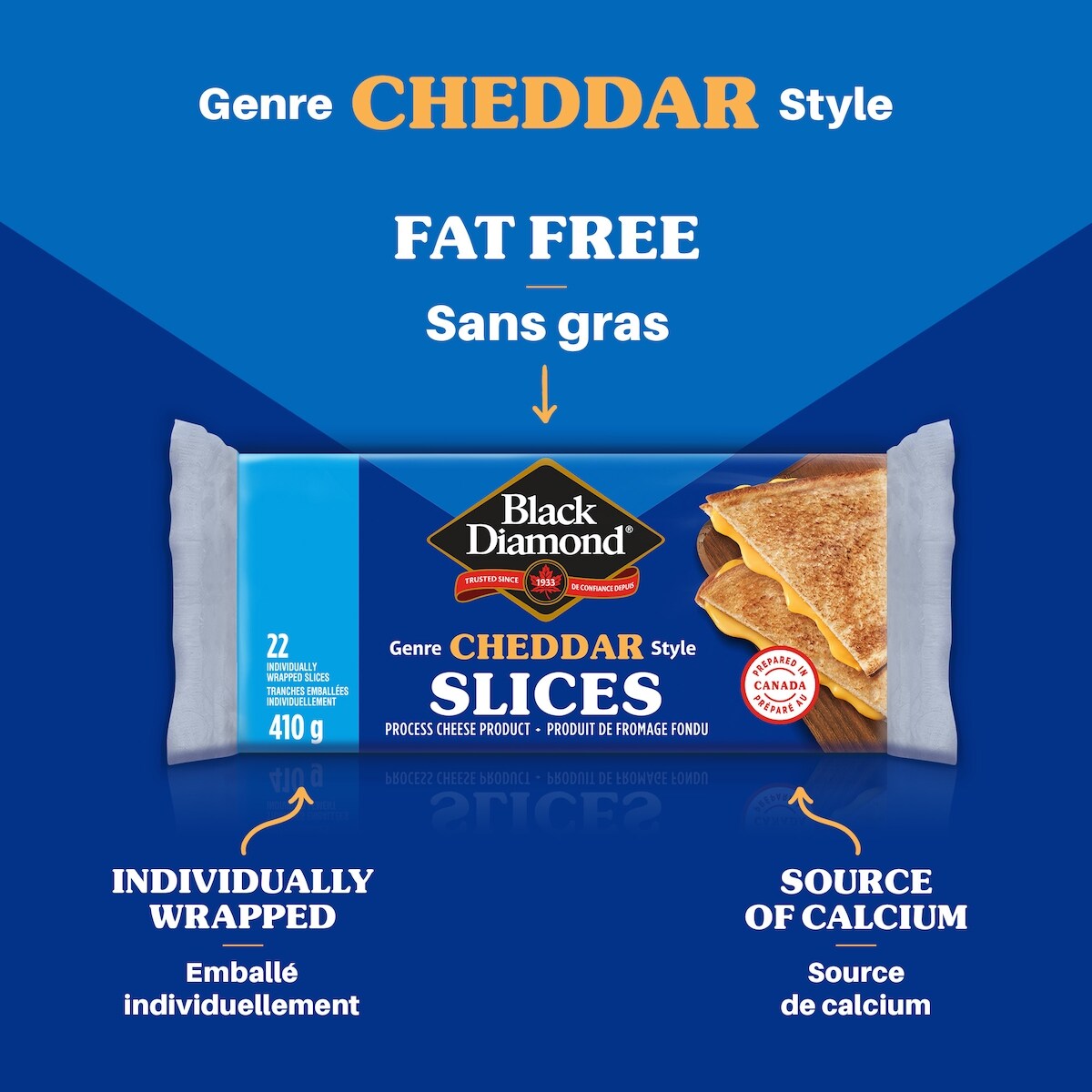 Black Diamond Fat Free Cheddar Cheese Slices, 410 g