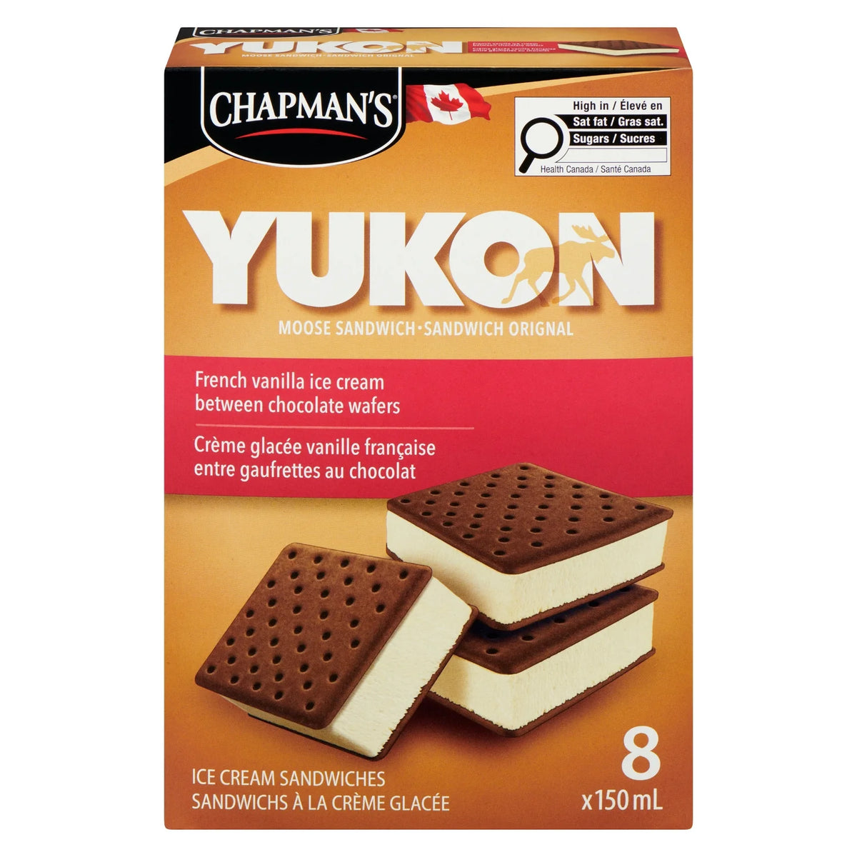 Chapman's Yukon Moose French Vanilla Ice Cream Sandwiches, 8 × 150 mL