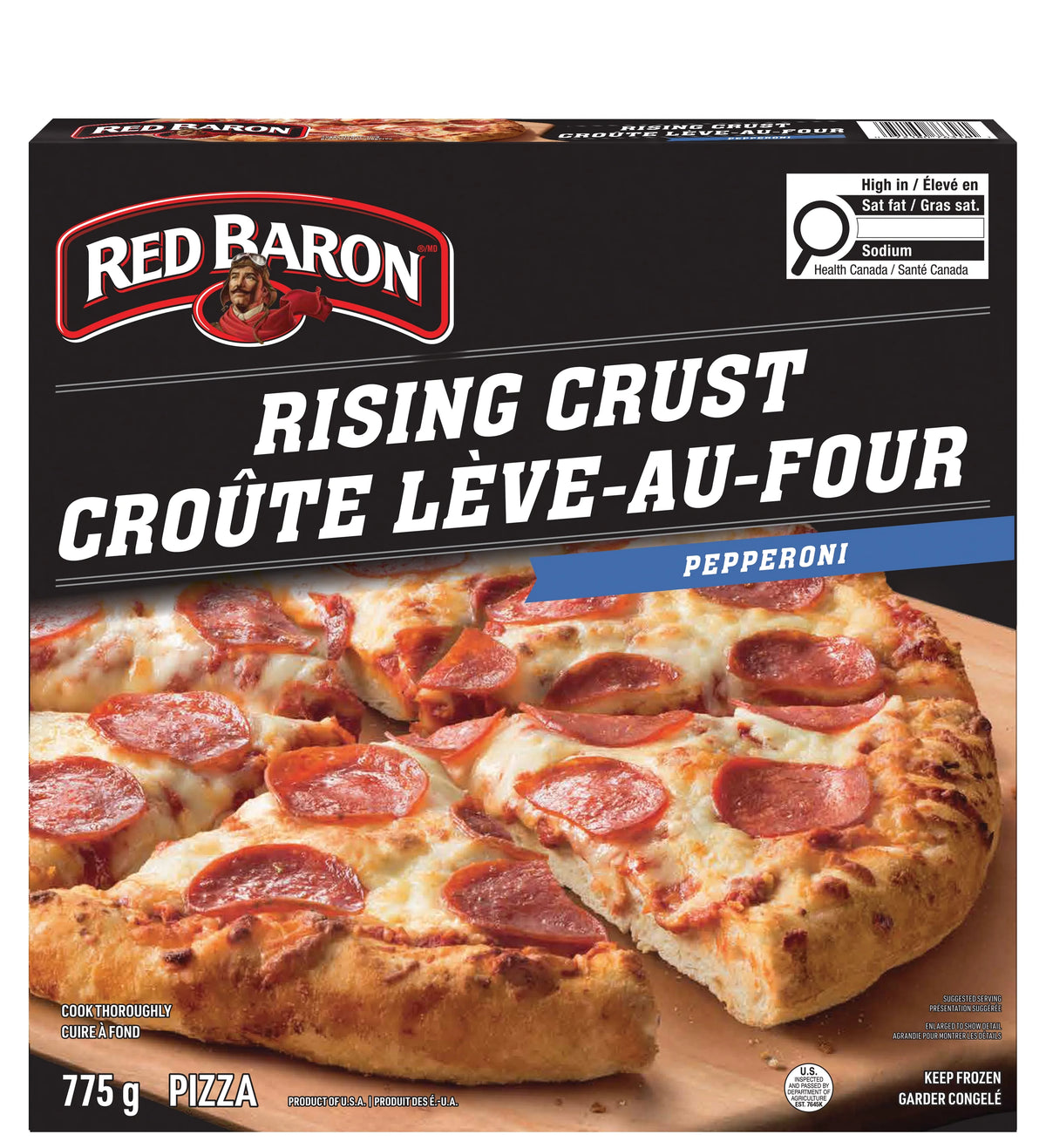 Red Baron Rising Crust Pepperoni Frozen Pizza, 775 g