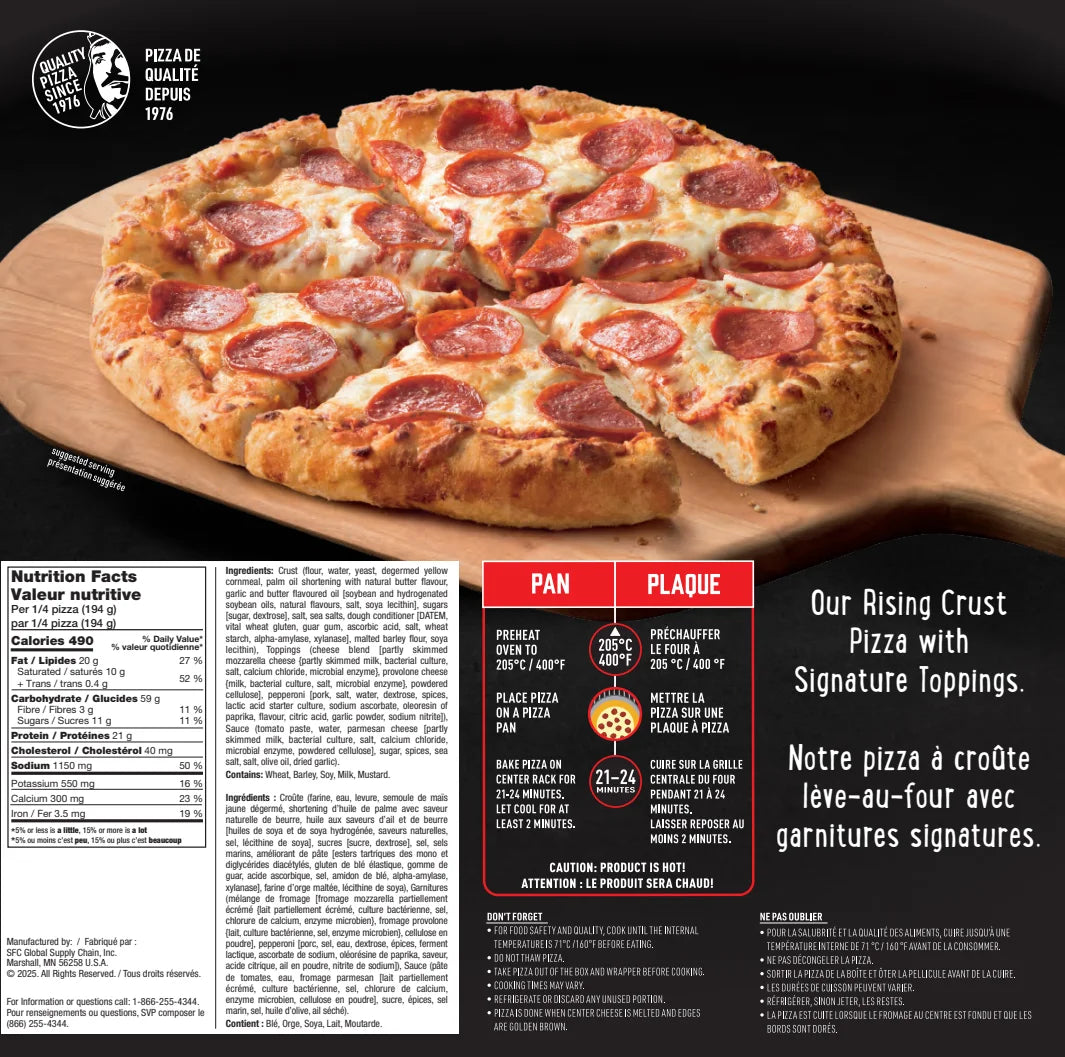 Red Baron Rising Crust Pepperoni Frozen Pizza, 775 g