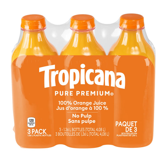Tropicana Pure Premium Original Orange Juice, 3 × 1.36 L