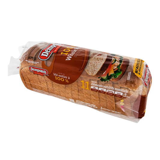 Dempster's 100% Whole Wheat Bread, Sliced, 3 × 675 g