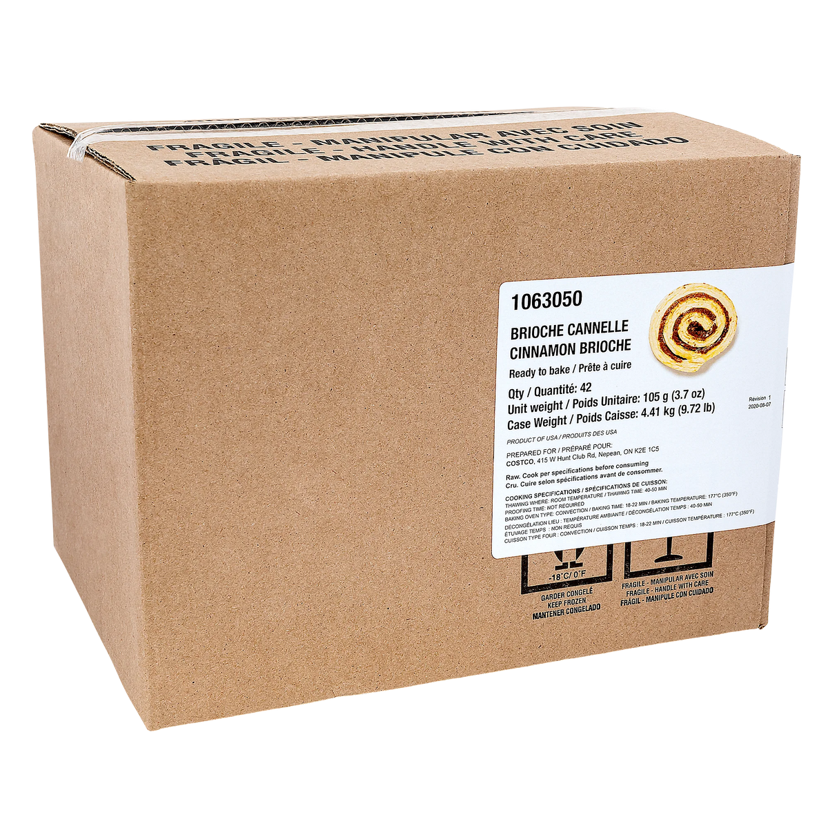 Bridor Frozen Perfect Cinnamon Brioche, 42 × 105 g