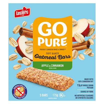 Leclerc Go Pure Apple & Cinnamon Oatmeal Bars, 175 g