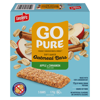 Leclerc Go Pure Apple & Cinnamon Oatmeal Bars, 175 g