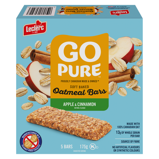 Leclerc Go Pure Apple & Cinnamon Oatmeal Bars, 175 g