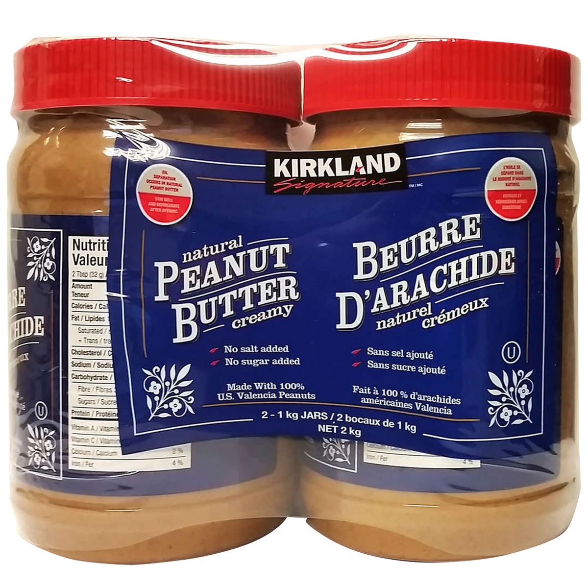 Kirkland Signature Natural Peanut Butter, 2 × 1 kg