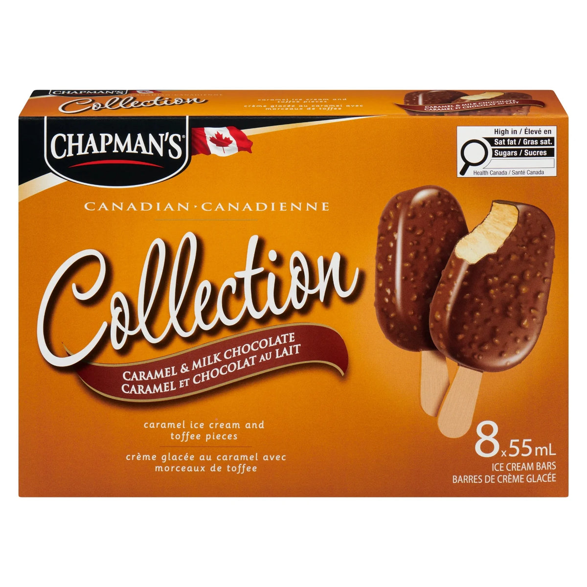Chapman's Canadian Collection Caramel & Milk Chocolate Ice Cream Bars, 8 × 55 mL