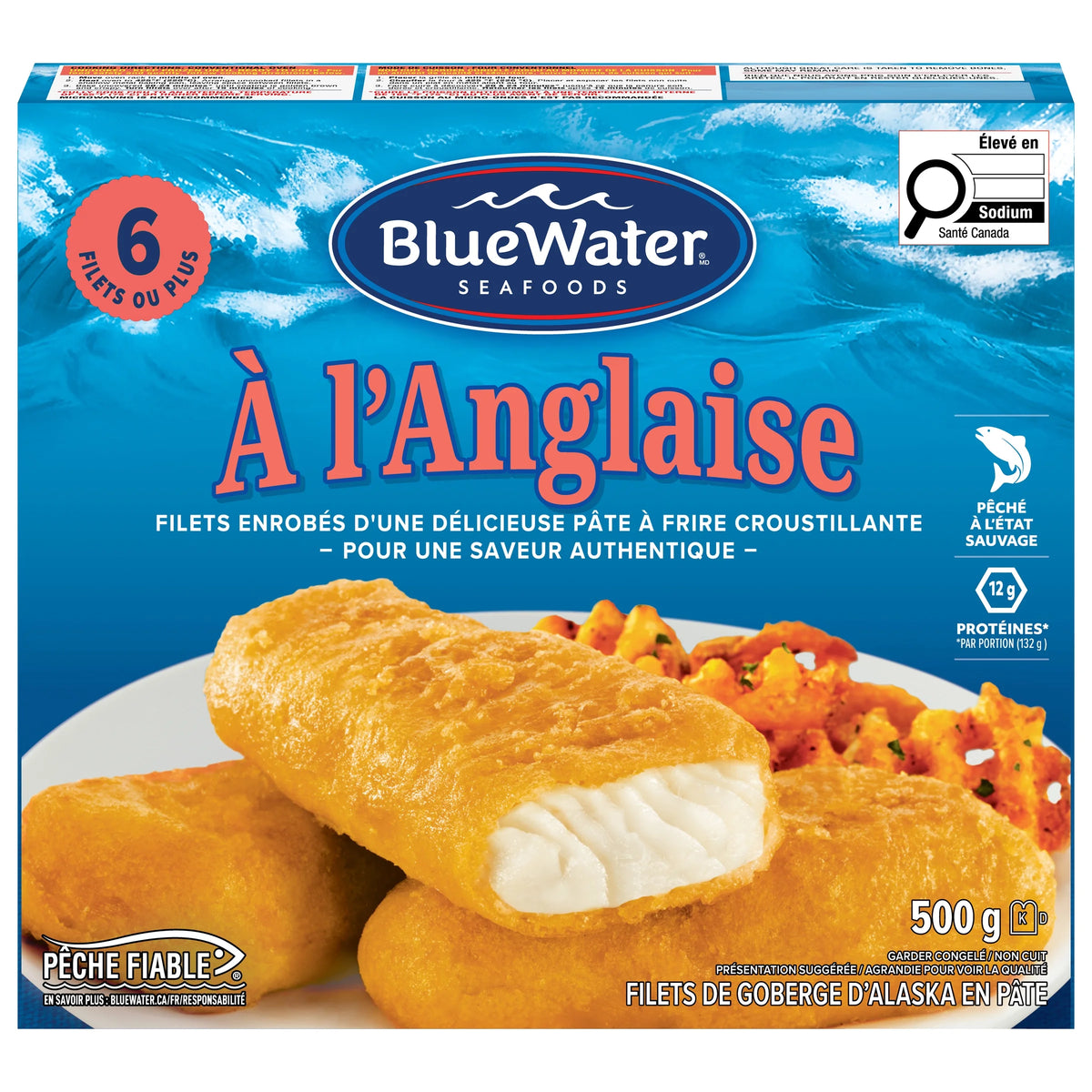 Bluewater English Style Wild Caught Pollock Fish, 6 Count, 500 g