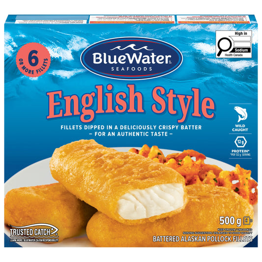 Bluewater English Style Wild Caught Pollock Fish, 6 Count, 500 g