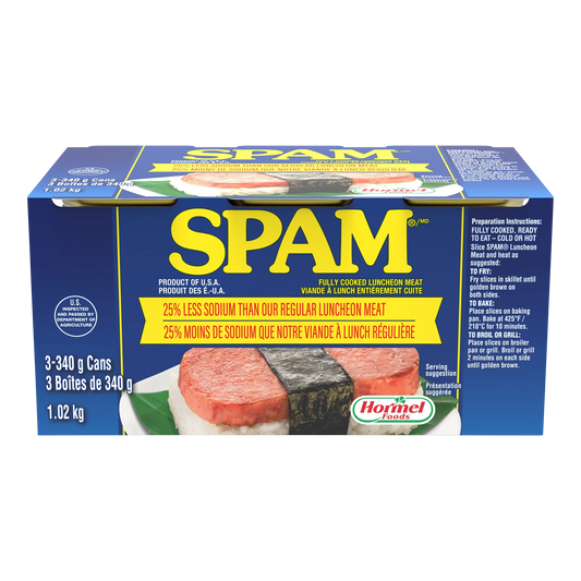 SPAM 25% Less Sodium Luncheon Meat, 3 × 340 g