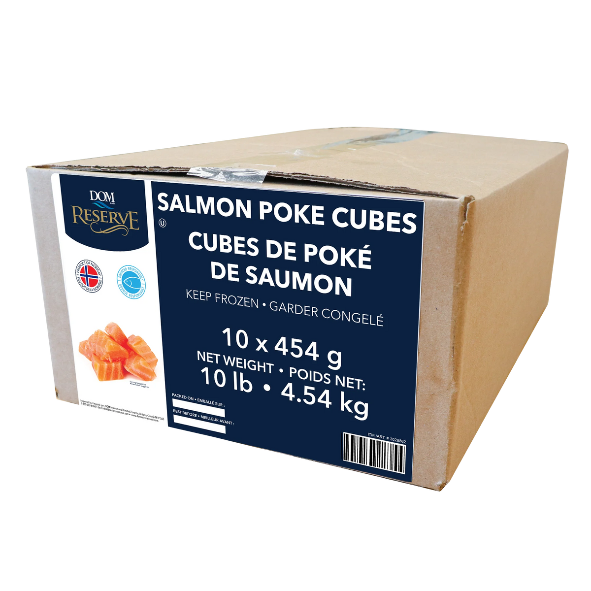 Dom International Frozen Salmon Poke Cubes, 10 × 454 g