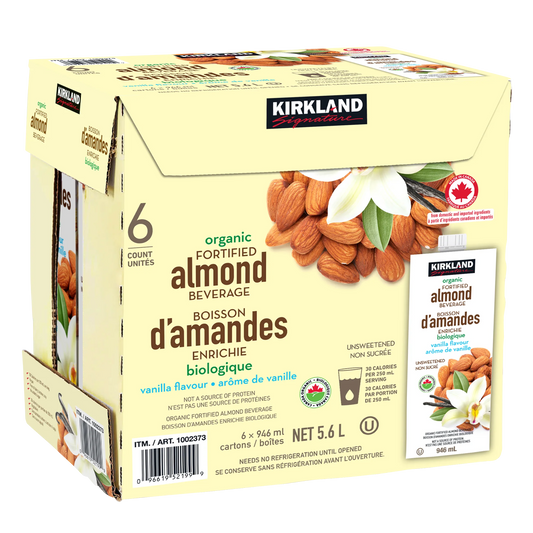 Kirkland Signature Vanilla Organic Almond Beverage, 6 × 946 mL