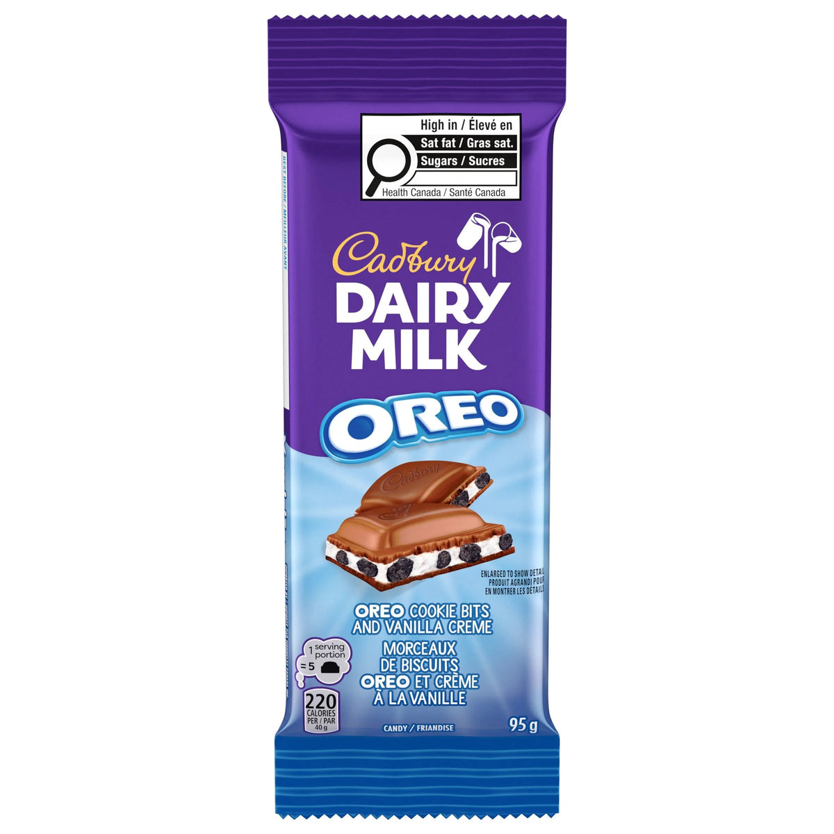 Cadbury Dairy Milk OREO Cookie Bits and Vanilla Creme Chocolatey Candy Bar, 95 g