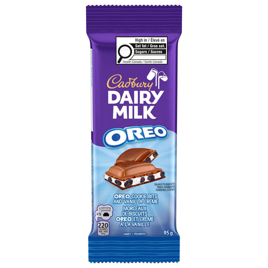 Cadbury Dairy Milk OREO Cookie Bits and Vanilla Creme Chocolatey Candy Bar, 95 g