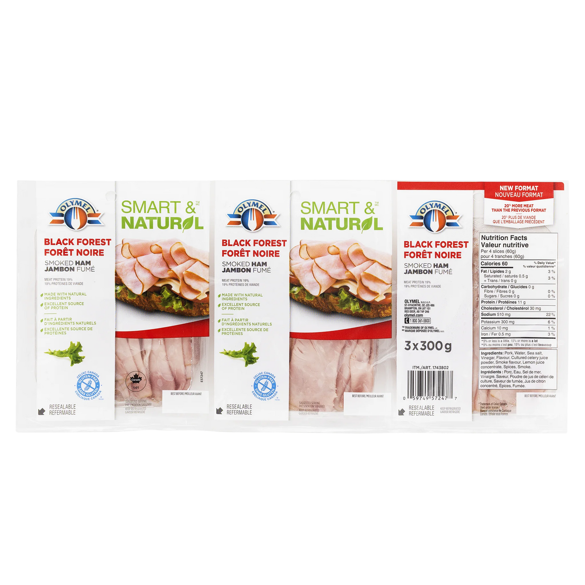 Olymel Black Forest Ham, 3 × 300 g