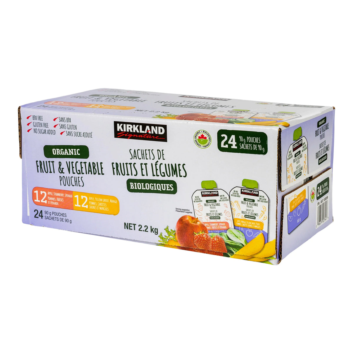 Kirkland Signature Organic Fruit and Vegetable Pouches, Variety Pack, 24 × 90 g