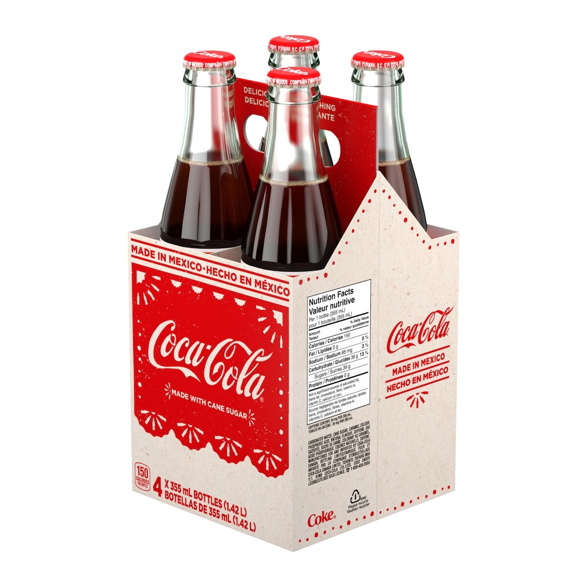 Coca-Cola Mexican Glass Bottles, 4 × 355 mL