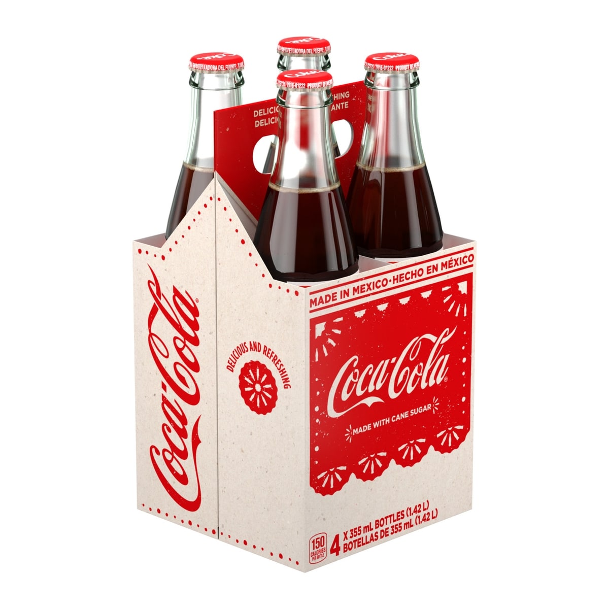 Coca-Cola Mexican Glass Bottles, 4 × 355 mL