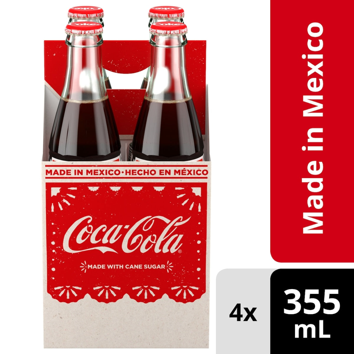 Coca-Cola Mexican Glass Bottles, 4 × 355 mL