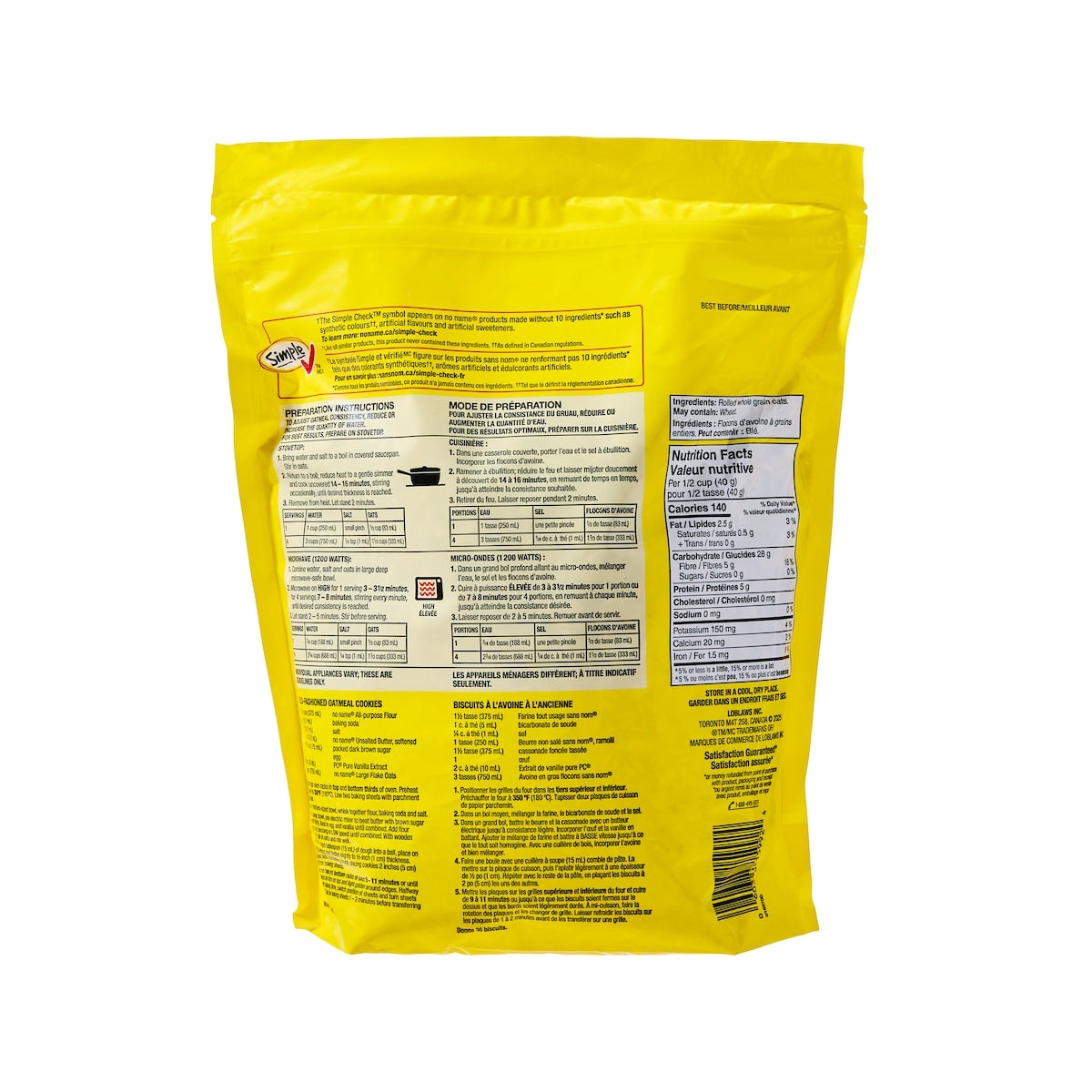 No Name Large Flake 100% Whole Grain Oats, 1 kg