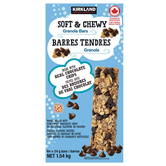 Kirkland Signature Soft & Chewy Granola Bars, Chocolate Chip, 64 × 24 g