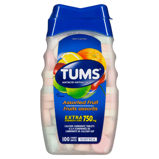Tums Extra Strength 750 mg Assorted Fruit Antacid, 100 count