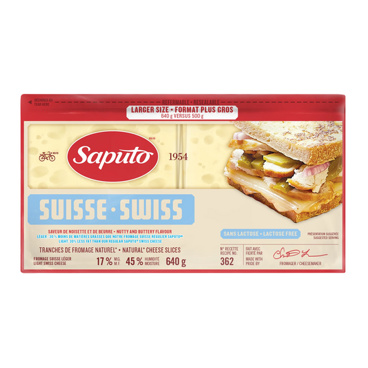 Saputo Light Swiss Cheese Slices, 640 g