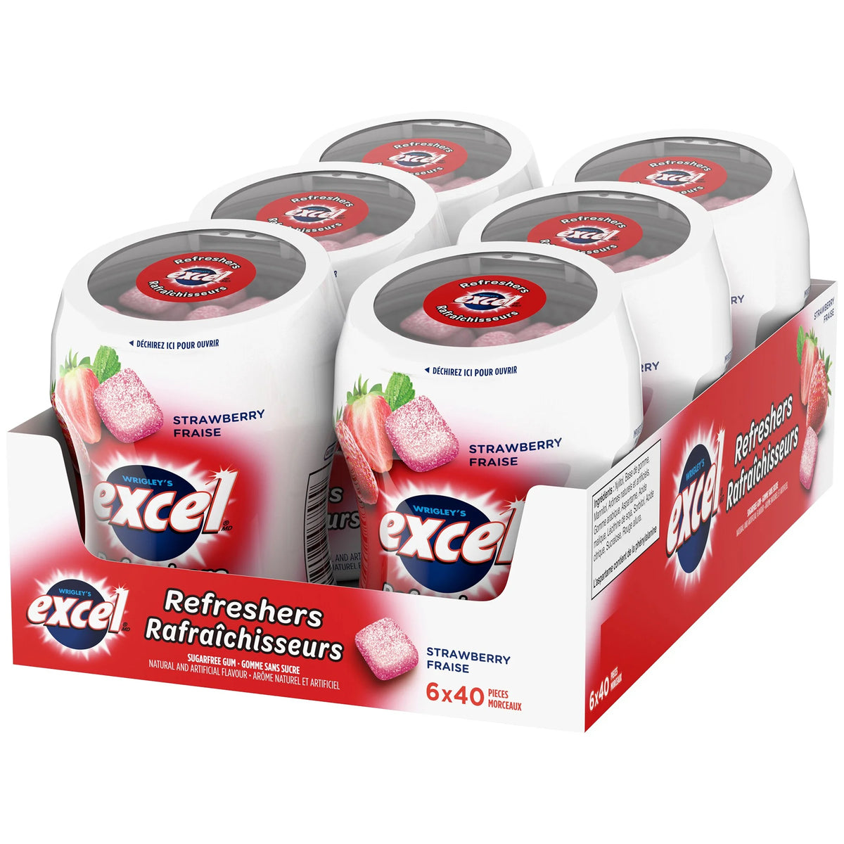 Excel Refreshers Strawberry Sugar-Free Gum, 6 × 40 pieces