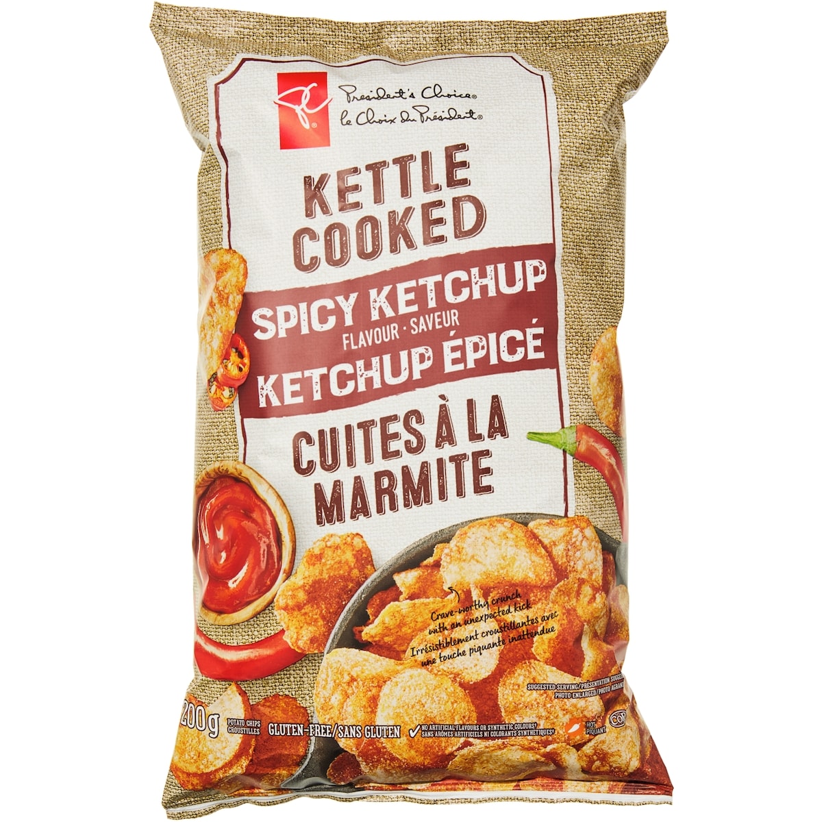 President's Choice Spicy Ketchup Flavour Kettle Cooked Potato Chips, 200 g