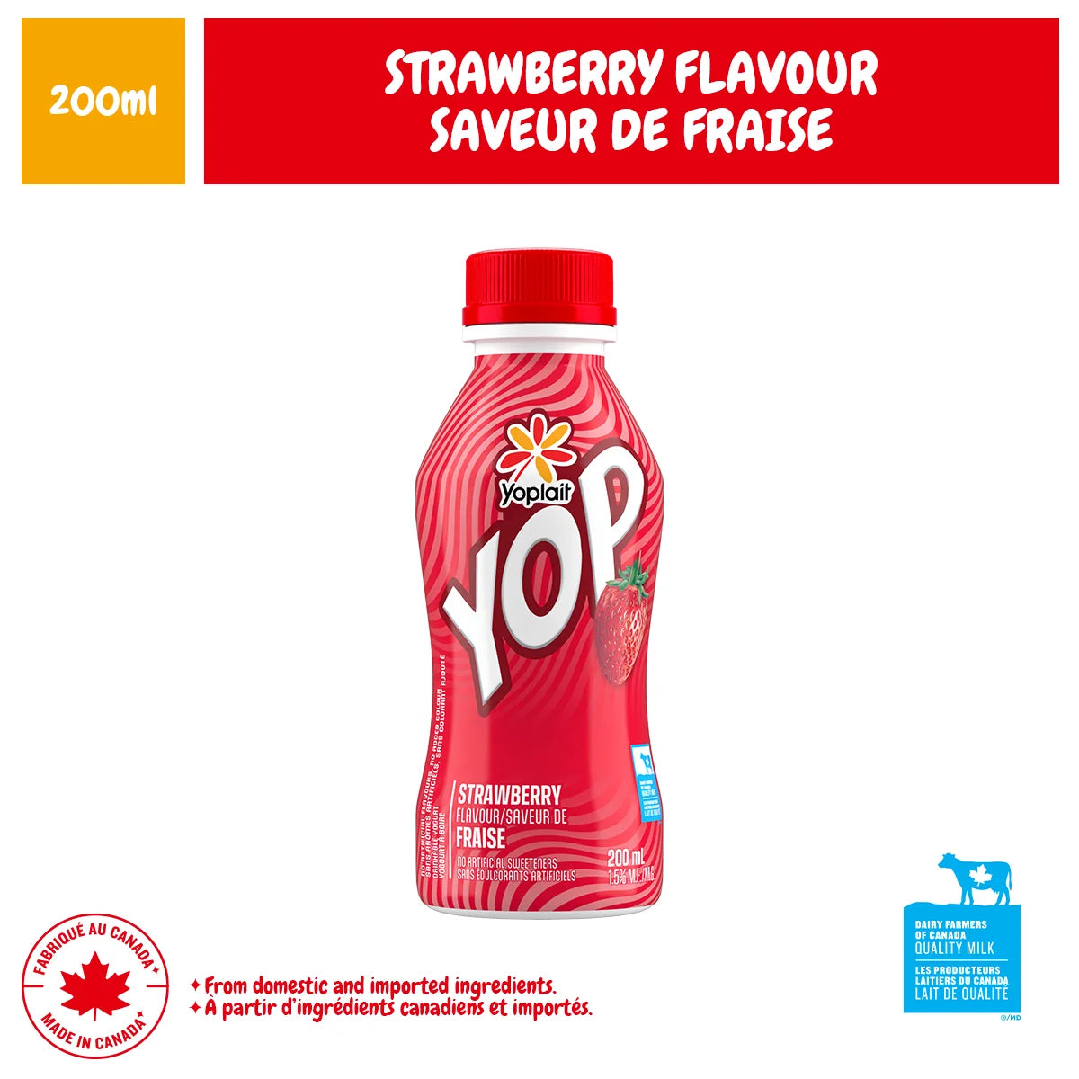 Yoplait Yop 1% Drinkable Yogurt, Strawberry, 200 mL