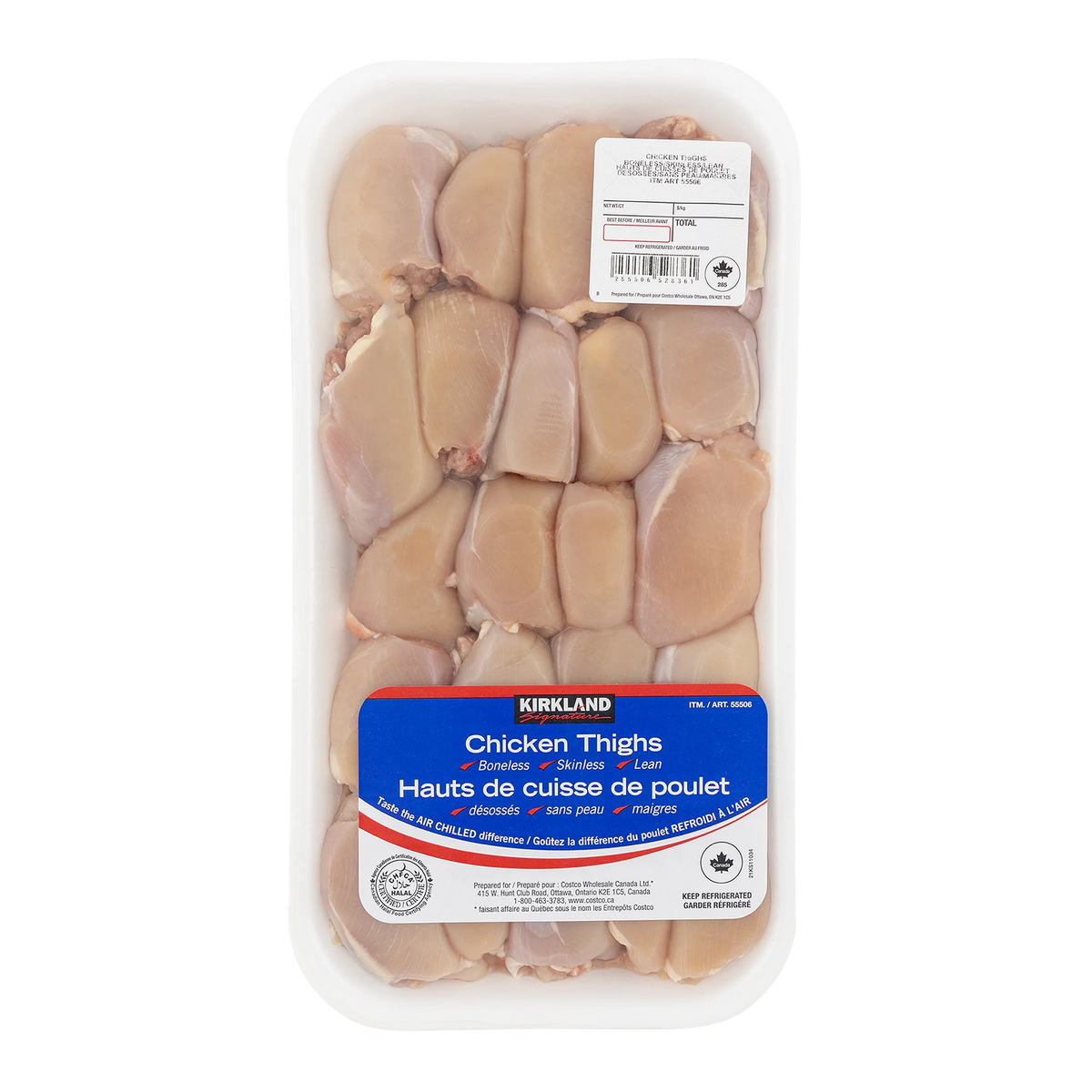 Kirkland Signature Boneless Skinless Chicken Thighs, 2 kg average weight