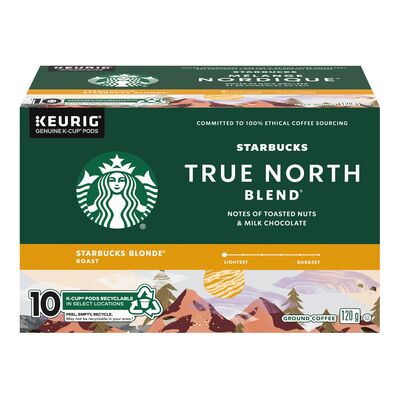 Starbucks Blonde Roast True North Blend K-Cup Coffee Pods, 10 count