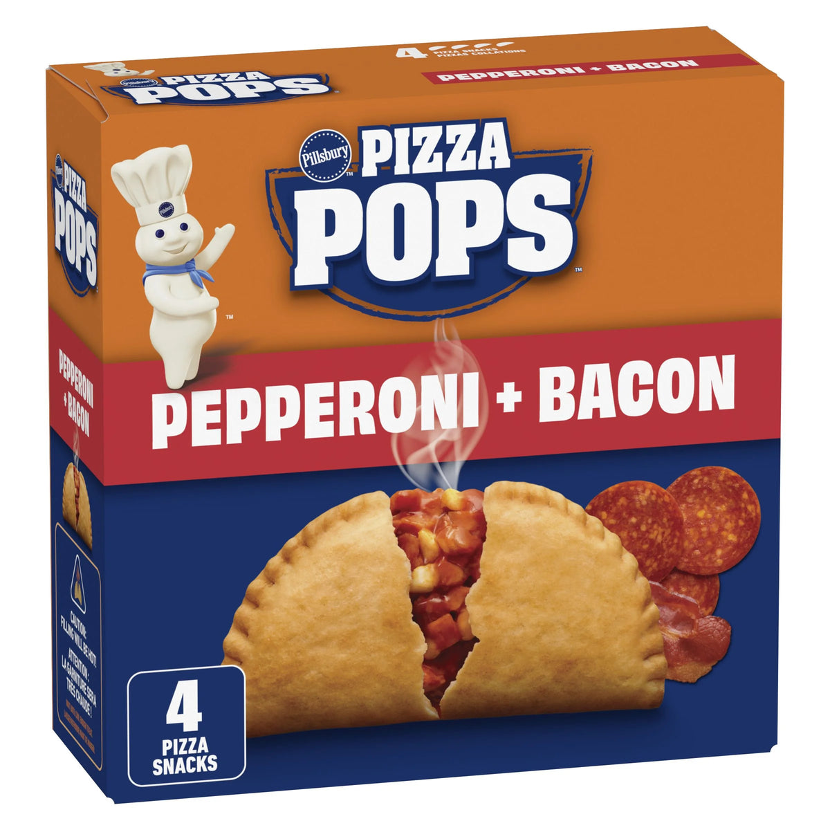 Pillsbury Pepperoni + Bacon Pizza Pops, 4 Frozen Pizza Snacks, 380 g