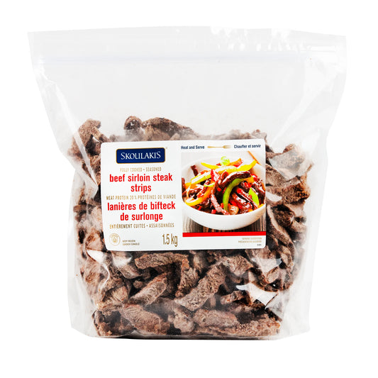 Skoulakis Fully-Cooked Seasoned Frozen Beef Sirloin Steak Strips, 1.5 kg